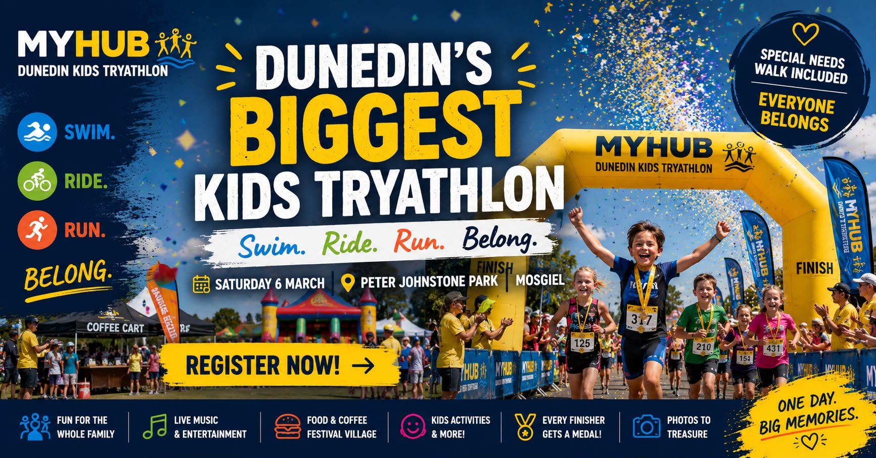 MYHUB Kids Triathlon event hosted by MYHUB Dunedin Holiday Parks